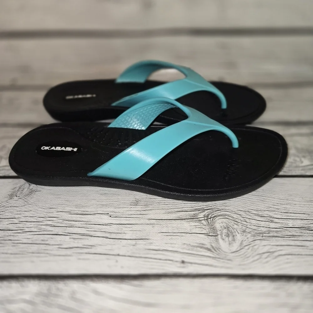Okabashi Women's SZ ML 8/9 Black and Sea Glass Marina Sandals Flip Flops USA